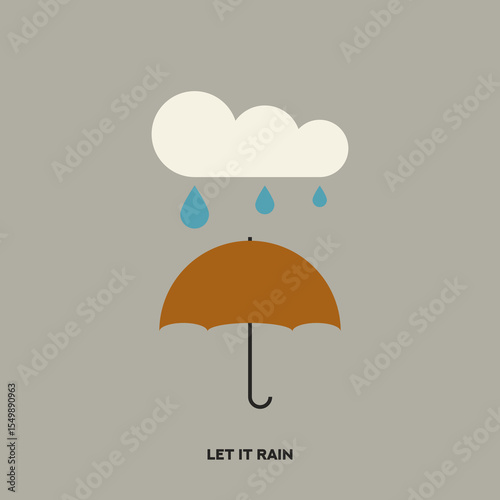 Umbrella flat vector illustration. Cloud with Raindrops. Cartoon Cloud with Rain flat vector illustration.  Rainy Weather. Nature. Seasons.