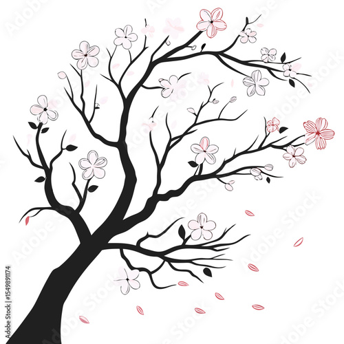 Cherry tree with blossoms in minimal bold vector silhouette style