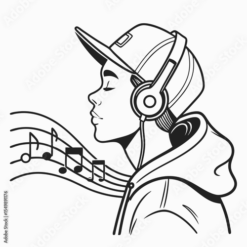 Minimal producer icon with headphones and music wave in vector style