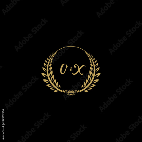 OX beautiful feminine and elegant wedding monogram initial logo with circle floral gold