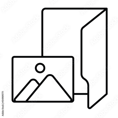 Gallery folder thin line icon, windows pack concept. Vector graphics. Folder with images and pictures, multimedia sign on white background, style mobile or design.