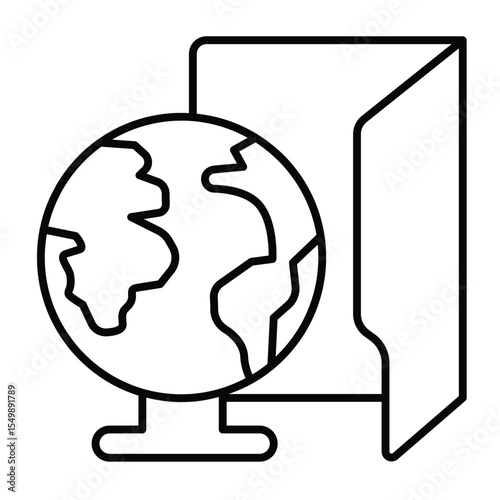 Network folder with connection thin line icon, windows pack concept. Vector graphics. Folder and planet earth with wire sign on white background, style mobile or design.