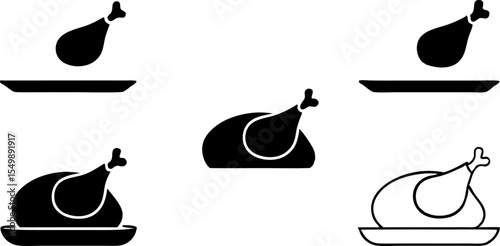 simple icons of baked bird on platter  outline  co.eps