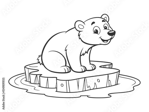 Adorable Polar Bear Cub Sitting on a Rock. Cute polar bear cub sitting on ice floe in black and white