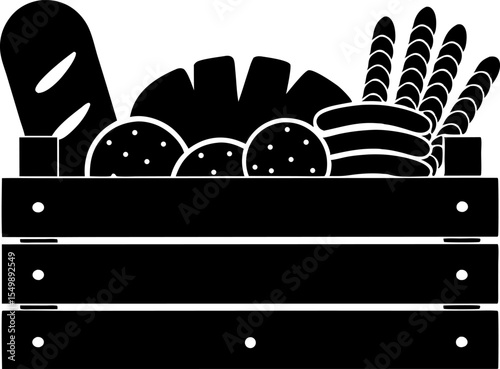 wooden box with bakery products  grunge silhouette (1).eps