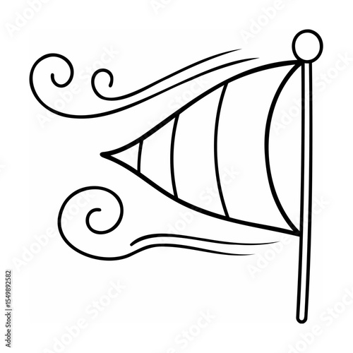 Black Line Drawing Flag Waving in Wind Swirls vector