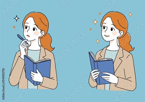Focused Professional: Woman Taking Notes and Reviewing Documents