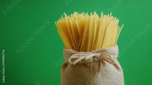 Dried spaghetti in a burlap sack