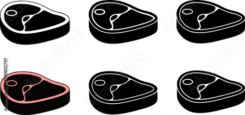 3d steak icon set in black and red colors  beef or (1).eps