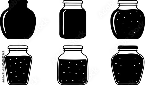 a set of six silhouette illustrations of glass jar.eps
