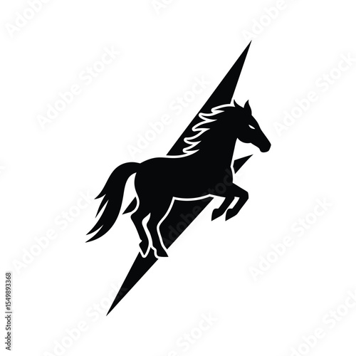 Silhouette art illustration of a Mustang stallion within a lightning-bolt shape.eps