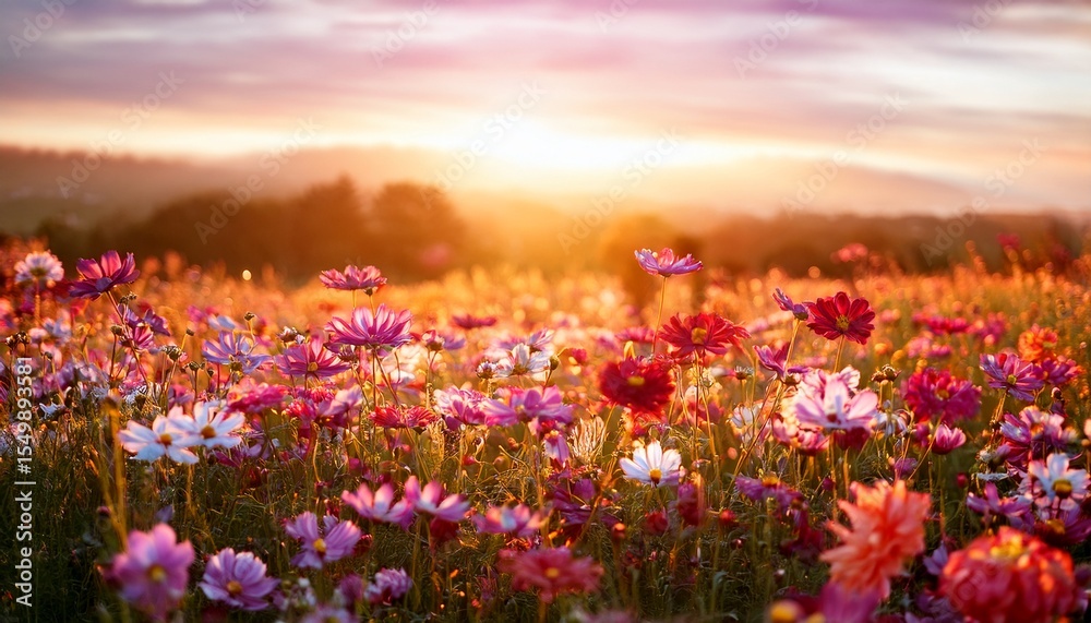 Naklejka premium field of flowers in sunset light outdoor