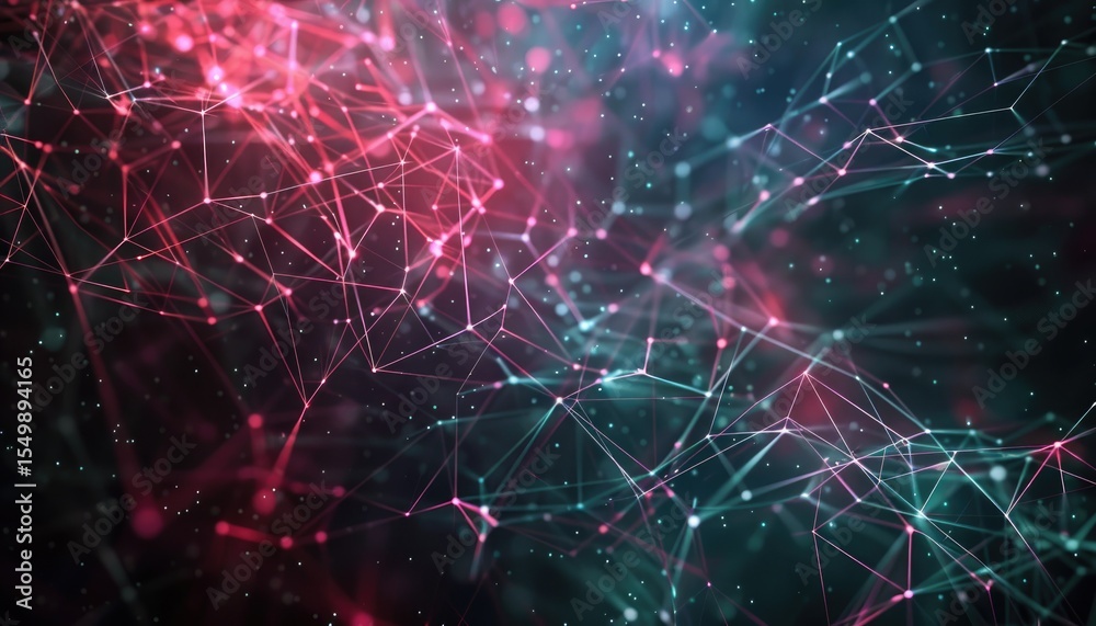 Naklejka premium Network of interconnected points and lines in vibrant colors.