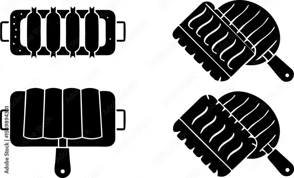 bbq rib silhouette icon vector  grilled meat rack  (1).eps
