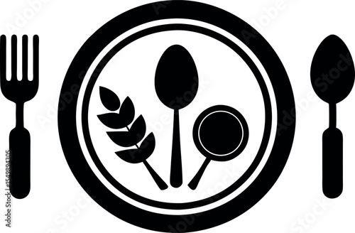 fork spoon and knife circle logo icon set 
