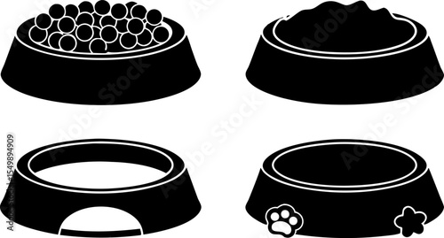 black and white pet food bowl silhouette set (1).eps