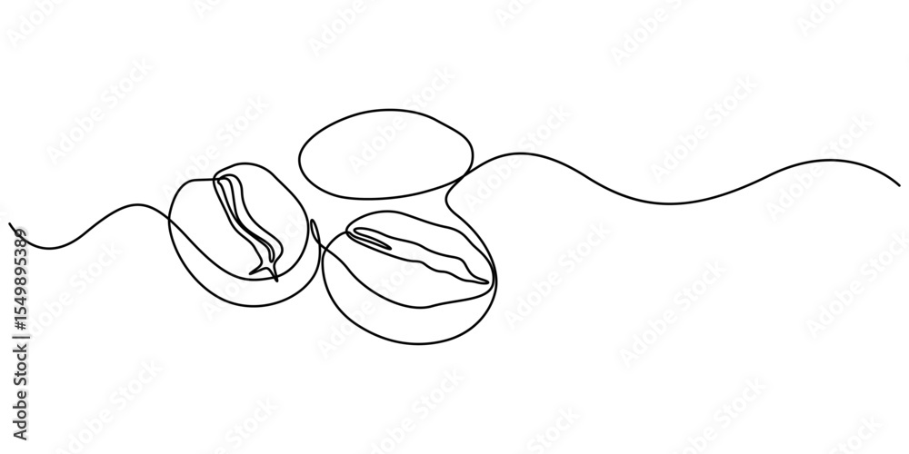 Obraz premium One continuous line drawing of a coffee bean. Vector illustration. Coffee bean icon, Coffee beans one line continuous. Coffee line art. Hand drawn vector art illustration, Coffee shop concept vector.