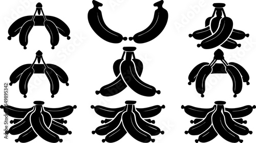black silhouettes of bananas in various positions .eps