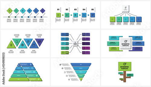 Set creative concept for infographic with 3, 5, 6, 10 steps, options, parts or processes.