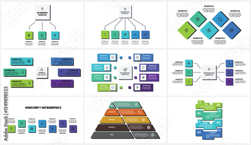 Set creative concept for infographic with 3, 4, 5, 6, 7, 8 steps, options, parts or processes.