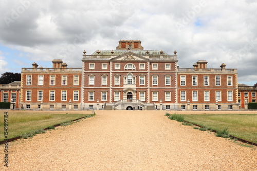 The entrance front, Wimpole Hall, a neo-classical grade 1 listed building, Wimpole Estate, Arrington, Royston, Cambridgeshire, England, UK