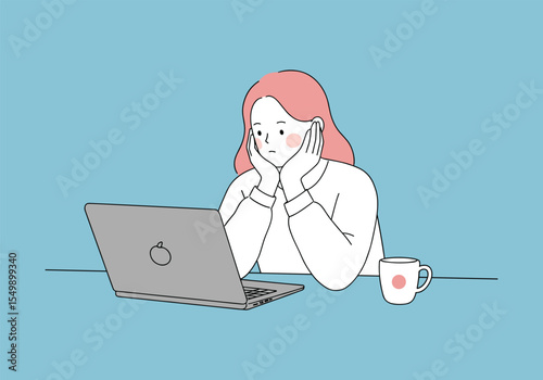 Focused Professional: Woman Working on a Laptop with a Cup of Coffee