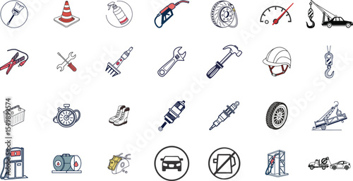 Automotive Repair Tools and Equipment Icons A Comprehensive Set of Illustrations