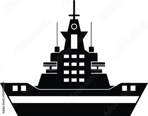 Black Warship Vector Icon Navy Battleship Silhouette Illustration.