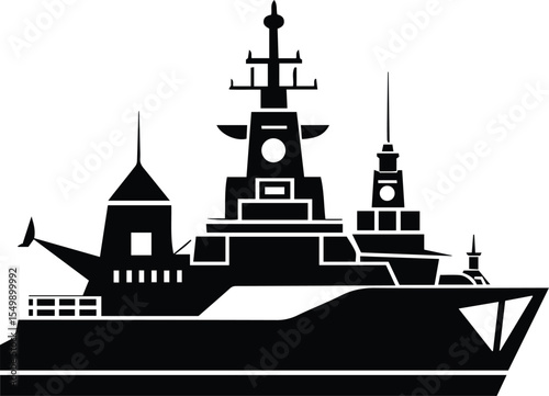 Black Warship Vector Icon Navy Battleship Silhouette Illustration.