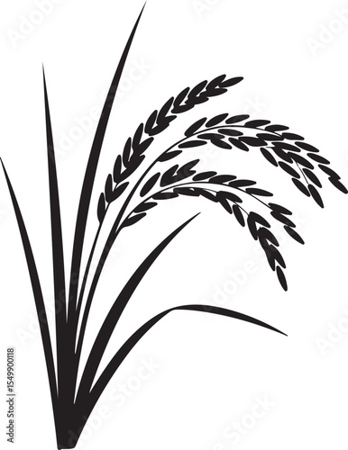 Black and White Stylized Rice Plant Illustration