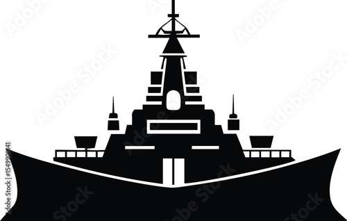 Black Warship Vector Icon Navy Battleship Silhouette Illustration.