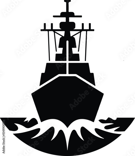Warship Silhouette Vector Icon, Military Navy Battleship Graphic Illustration.