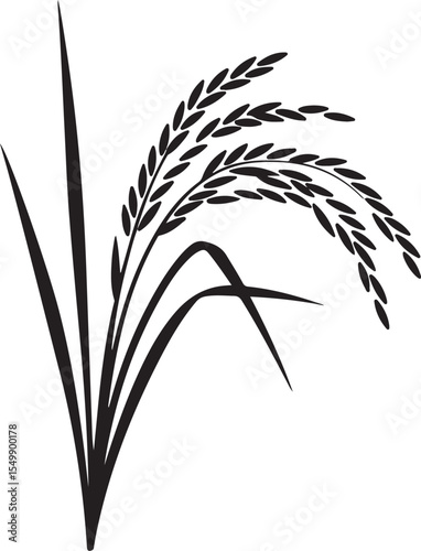Black and White Stylized Rice Plant Illustration