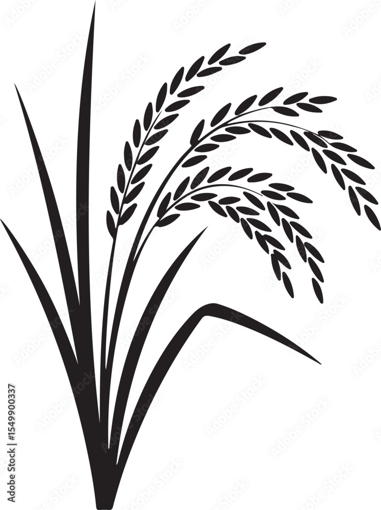 Obraz premium Black and White Stylized Rice Plant Illustration