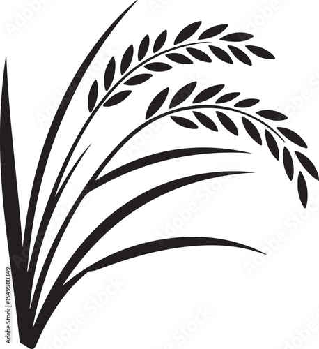 Black and White Stylized Rice Plant Illustration