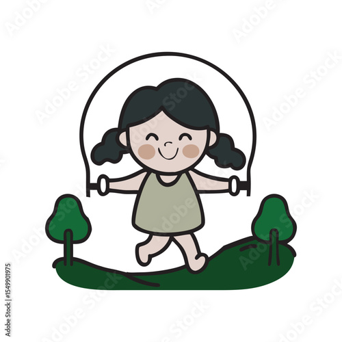 Little Girl Skipping Rope With Joy