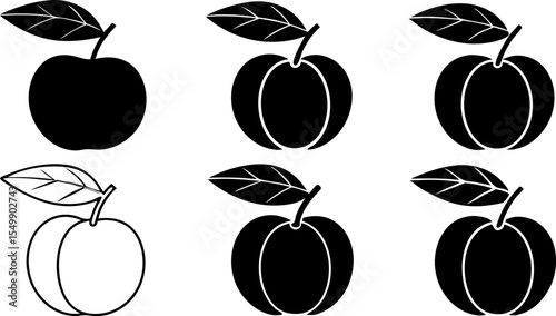 peach fruit or nectarine with leaf flat vector ico.eps