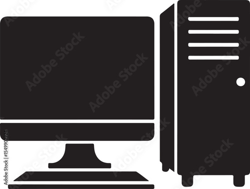 PC workstation silhouette vector with clean flat layout