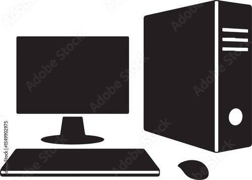 Desktop workstation silhouette vector for digital design