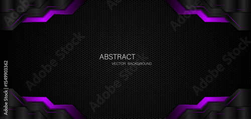 Abstract black and purple polygons on dark steel mesh background. with free space for design. modern technology innovation concept background	