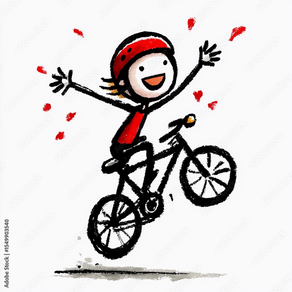 Fototapeta premium Child performing a bicycle stunt with joy and excitement in a playful setting