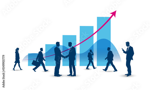 crescita, successo, grafico freccia, economia, istogrammi, statistiche, persone, colleghi, uomini d'affari