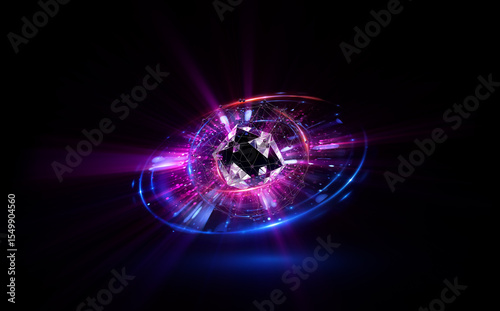 Glow swirl light effect. Circular lens flare. Abstract rotational lines. Power energy element. Luminous sci-fi. Shining neon lights. Swirl trail effect. Dynamic ellipse. Neon gradient. Purple illusion