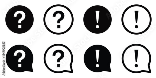 Question and Exclamation Mark Icons in Speech Bubble – Alert, Help, Warning, and FAQ Symbol Set