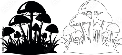 Vector Illustration Mushrooms in Dense Formation 