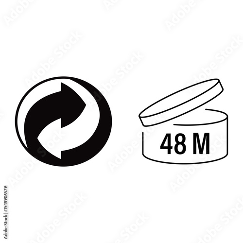 Recycling and Period After Opening Symbol: Symbolic representation of product lifespan and responsible disposal on a clean background.