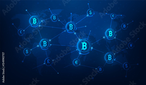business bitcoin cryptocurrency digital network global technology background. transaction finance money bitcoin online concept. vector illustration fantastic.