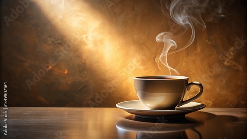 Aromatic Steam Rising from a Warm Cup of Coffee on a Wooden Table