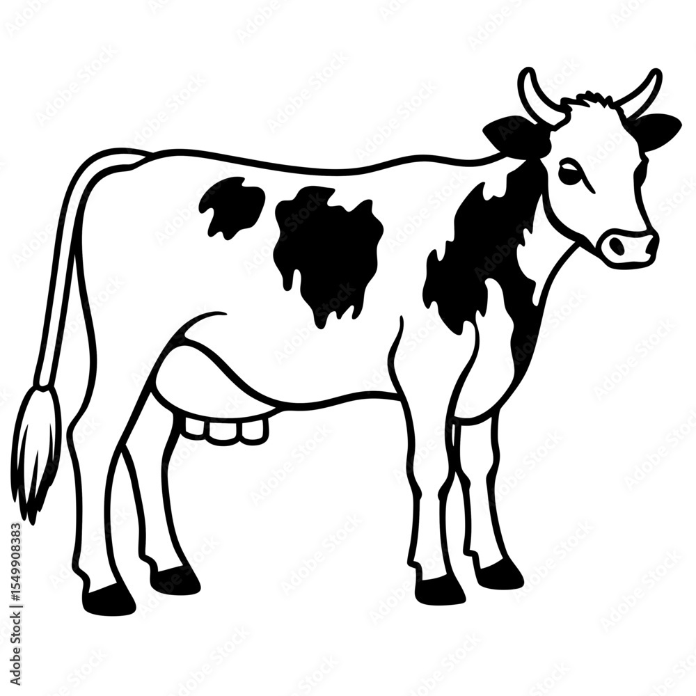 Fototapeta premium Cow Brush line art vector