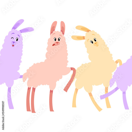 Seamless border of funny cute llamas